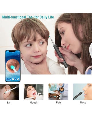 Ear Wax Removal, Wi-Fi Visible Wax Elimination Spoon with 4 Soft Silicone Ear Scoops, Wireless Ear Endoscope 1296P HD with LED Light for iPhone, iPad, Android Phones (Black) - view 4