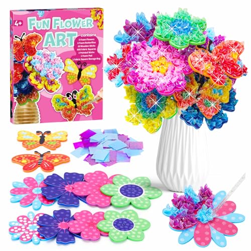 MUNDIDO Poke in Fun Art Flower Bouquet Mess Free Paper Craft Kits for Kids DIY Creative Activity Gifts for 6 7 8 9 10 Year Old Girls Birthday Gifts for Girls Boys Age 512 Easter Basket Stuffers - Image 1