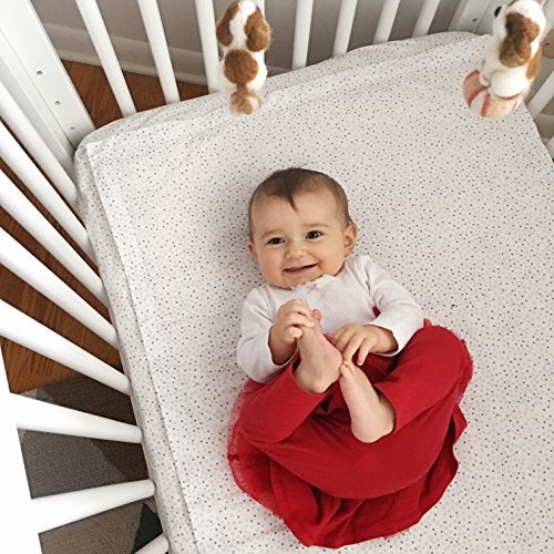 QuickZip Easy Change Crib Sheet with Wraparound Total Security Base, Gray Dot - Image 4