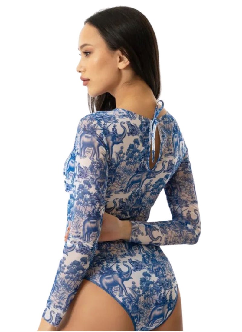 RoDaSoleil - Tan Through Swimsuit with Sleeves - Image 1