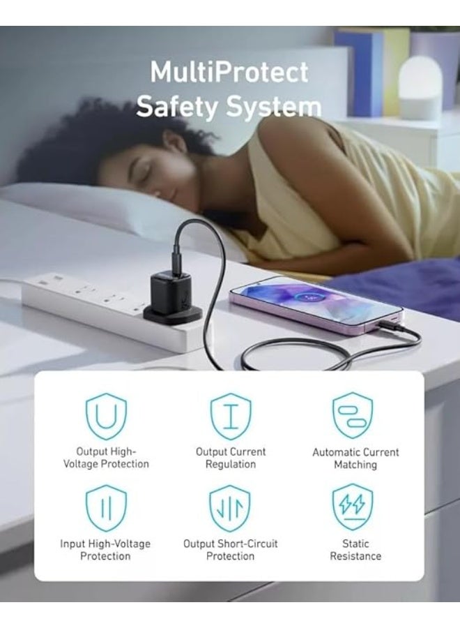 أنكر Anker 25W USB C Charger Block, Compact and Foldable, Supports PPS Fast Charging for Galaxy S24/Z Fold/Z Flip/Tab, iPhone, iPad and More (Black) - Image 2