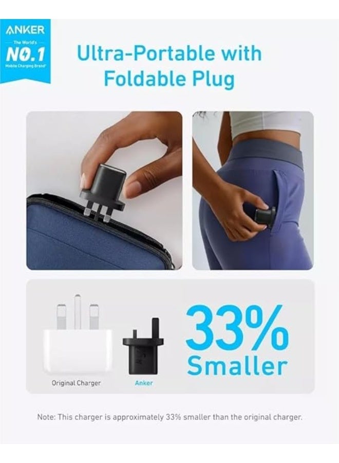 أنكر Anker 25W USB C Charger Block, Compact and Foldable, Supports PPS Fast Charging for Galaxy S24/Z Fold/Z Flip/Tab, iPhone, iPad and More (Black) - Image 3