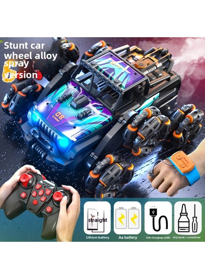 Product Alloy Off-road Eight-wheel Swing Arm Stunt Remote Control Car Gesture Induction Spray Drift Children's Remote Control Stunt Car-Color:Alloy Off-road Six-wheel Stunt Car [blue-handle + Gesture Remote Control]-Scale:Standard With One Battery