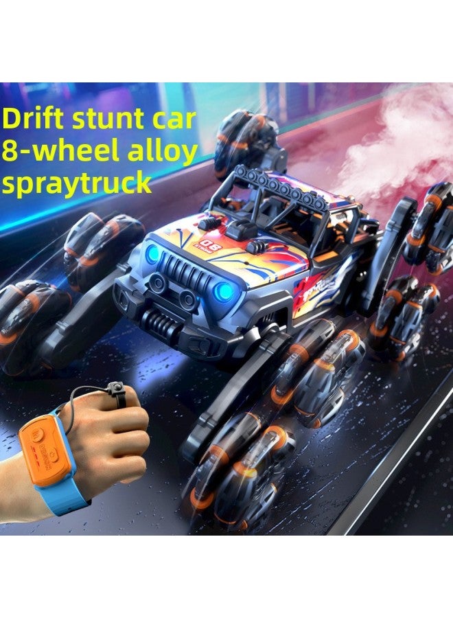 Product Alloy Off-road Eight-wheel Swing Arm Stunt Remote Control Car Gesture Induction Spray Drift Children's Remote Control Stunt Car-Color:Alloy Off-road Six-wheel Stunt Car [blue-handle + Gesture Remote Control]-Scale:Standard With One Battery