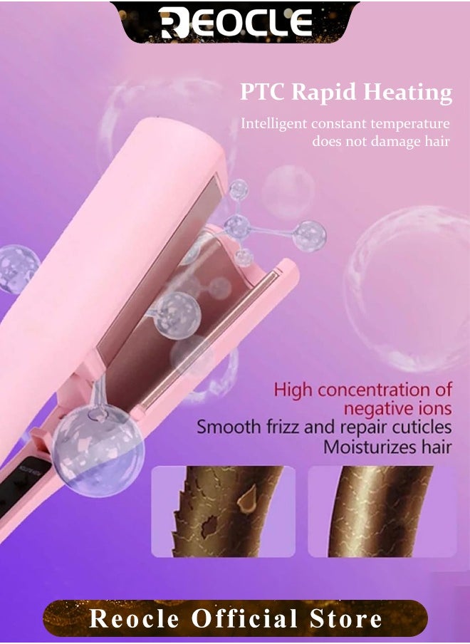 REOCLE - French Curling Irons Hair Curlers Set with 4 Heat Settings Instant Heat Up Dual Voltage Hair Curler for Hair Styling Pink - Image 1
