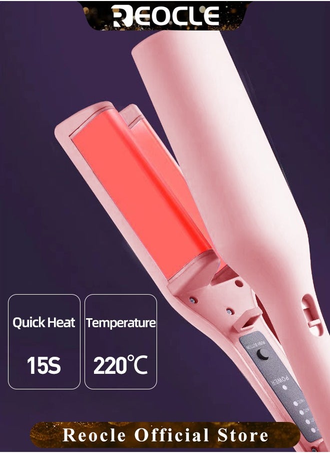 REOCLE - French Curling Irons Hair Curlers Set with 4 Heat Settings Instant Heat Up Dual Voltage Hair Curler for Hair Styling Pink - Image 1