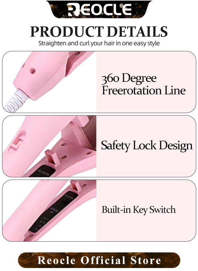 REOCLE - French Curling Irons Hair Curlers Set with 4 Heat Settings Instant Heat Up Dual Voltage Hair Curler for Hair Styling Pink - Image 1