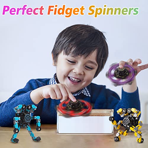 Gokeey 5 Pcs Transformable Fidget Spinners for Boys 812 Vibrant Mechanical Robot Sensory Toys in Red Yellow Blue Green Cyan Small Gifts for Easter Basket Stuffers Travel Toy - Image 5