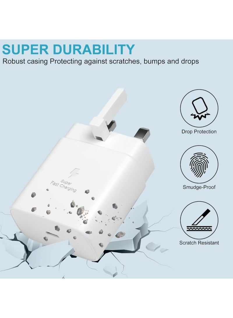 FLOWING Charger Plug For Samsung Galaxy S22 S21 S20 S10 S9 S8 Note 25W Fast Charging USB Type C Also Compatible With Other Type C Devices (WHITE) - Image 5