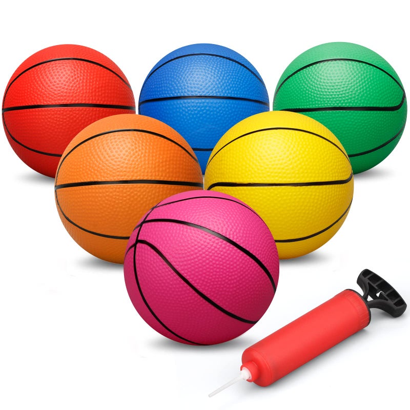 Dilabnba 6 INCH Rubber Basketball, Colorful Kids Mini Toy Ball, Children's Basketballs with Pump, Indoor Outdoor Fun Sports for Kids and Adults(7 Pack) - Image 1