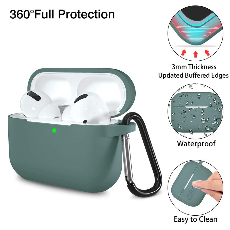 Lerobo Compatible with AirPods Pro Case 2019,Shock-Proof Silicone Skin Full Protective Cover for Airpods Pro 2,Supports Wireless Charging with Durable Carabiner Front LED Visible,Pine Green - Image 4