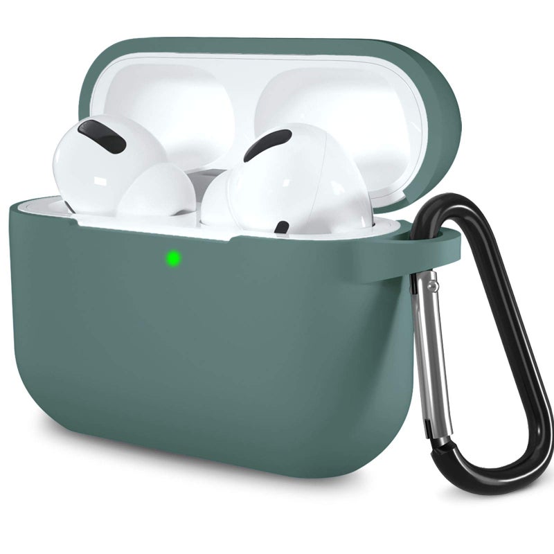 Lerobo Compatible with AirPods Pro Case 2019,Shock-Proof Silicone Skin Full Protective Cover for Airpods Pro 2,Supports Wireless Charging with Durable Carabiner Front LED Visible,Pine Green - Image 1