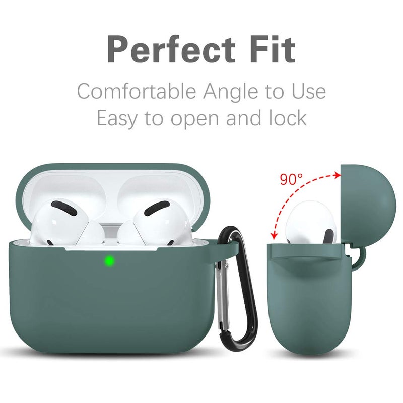 Lerobo Compatible with AirPods Pro Case 2019,Shock-Proof Silicone Skin Full Protective Cover for Airpods Pro 2,Supports Wireless Charging with Durable Carabiner Front LED Visible,Pine Green - Image 3
