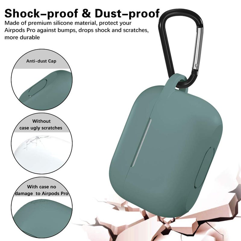 Lerobo Compatible with AirPods Pro Case 2019,Shock-Proof Silicone Skin Full Protective Cover for Airpods Pro 2,Supports Wireless Charging with Durable Carabiner Front LED Visible,Pine Green - Image 5