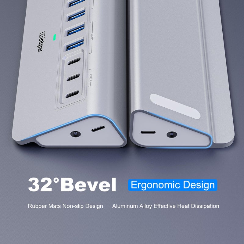 intpw Powered USB Hub 10Gbps, intpw 9-Port USB 3.2 Hub, USB C Hub with USB A/USB C 3.2, 4 USB 3.0, 2 PD 45W Charging Ports, 65W Power Adapter and 3.3FT Cable, Aluminum USB Hub for Laptop, iPhone 17/16/15ï¼ŒPC - Image 5