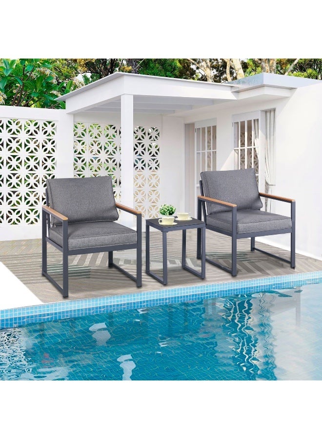 YIYAN 3-Piece Indoor-Outdoor Aluminum Bistro Set with Coffee Table, Patio Furniture for Balcony & Garden, Gray Cushions - Image 1