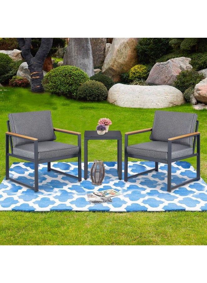 YIYAN 3-Piece Indoor-Outdoor Aluminum Bistro Set with Coffee Table, Patio Furniture for Balcony & Garden, Gray Cushions - Image 4