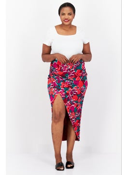 Bar III Women Plus Size Allover Wrap Skirts, Red Combo  - Image 4