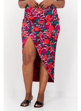 Bar III Women Plus Size Allover Wrap Skirts, Red Combo  - Image 1