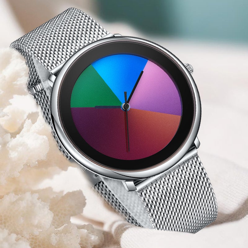 Lige Men'S Quartz Watch Personality Creative Swirl Gradient Color Watch Fashion Waterproof Boys Mesh Belt Quartz Watch - Image 4