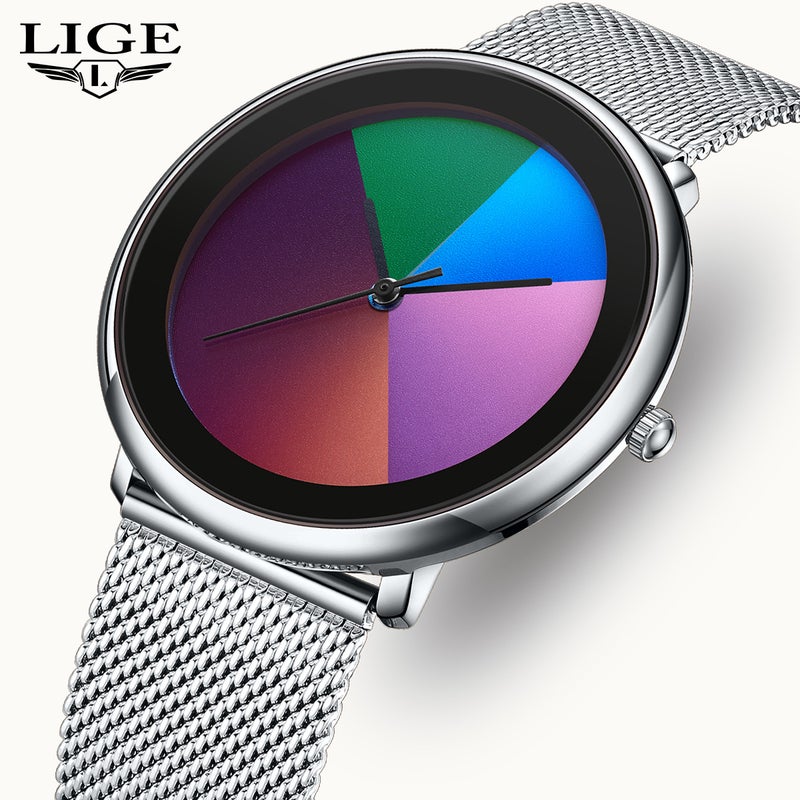 Lige Men'S Quartz Watch Personality Creative Swirl Gradient Color Watch Fashion Waterproof Boys Mesh Belt Quartz Watch - Image 2