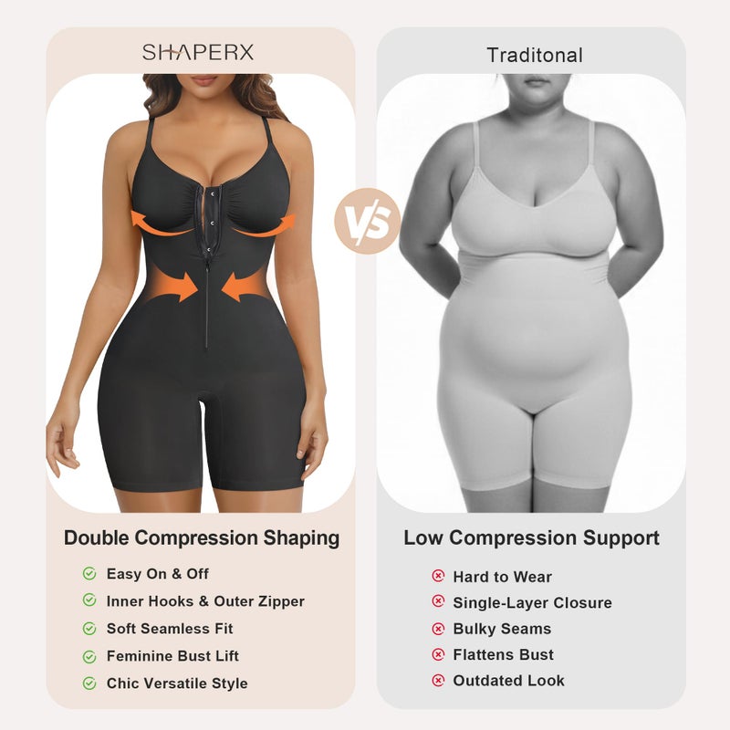 SHAPERX Shapewear Bodysuit for Women Tummy Control Seamless Zip-Up Body Shaper Waist Snatched Body Suit,SZ5862-Black-L/XL - Image 5