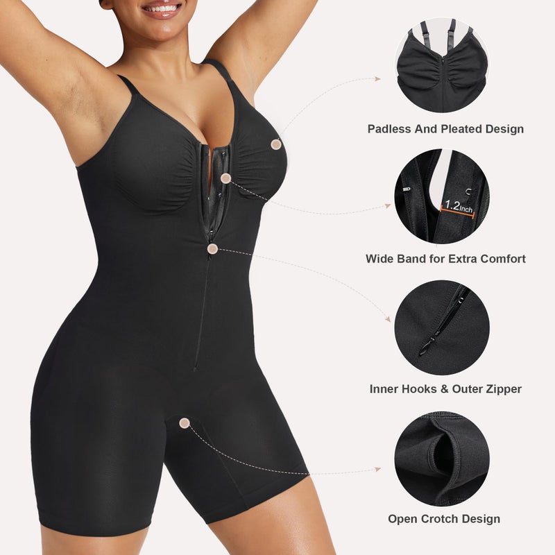 SHAPERX Shapewear Bodysuit for Women Tummy Control Seamless Zip-Up Body Shaper Waist Snatched Body Suit,SZ5862-Black-L/XL - Image 3