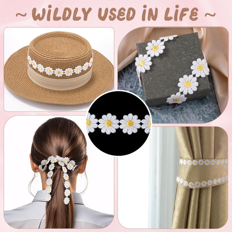 Winsyison 2 Yards Daisy Lace Trim Ribbon, Flower Embroidered Ribbon Roll for Bridal, Daisy Trim Sewing Accessories for Bouquet Packaging Wrapping Wedding Decorations DIY Crafts- White - Image 4