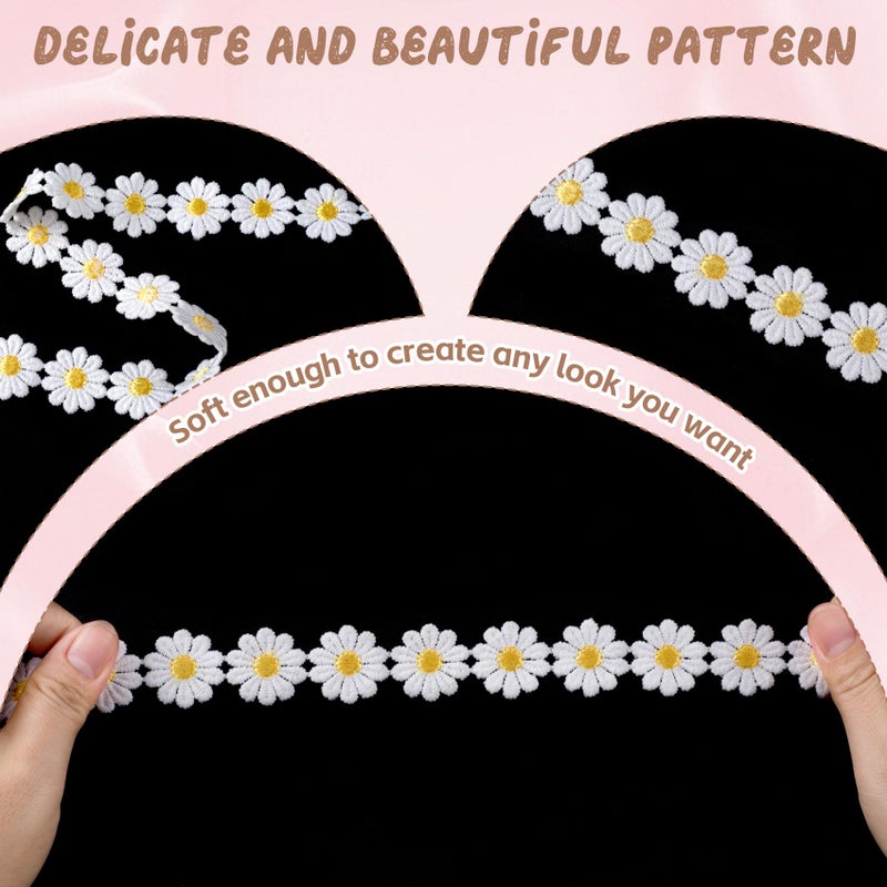Winsyison 2 Yards Daisy Lace Trim Ribbon, Flower Embroidered Ribbon Roll for Bridal, Daisy Trim Sewing Accessories for Bouquet Packaging Wrapping Wedding Decorations DIY Crafts- White - Image 3