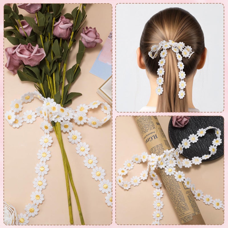 Winsyison 2 Yards Daisy Lace Trim Ribbon, Flower Embroidered Ribbon Roll for Bridal, Daisy Trim Sewing Accessories for Bouquet Packaging Wrapping Wedding Decorations DIY Crafts- White - Image 5