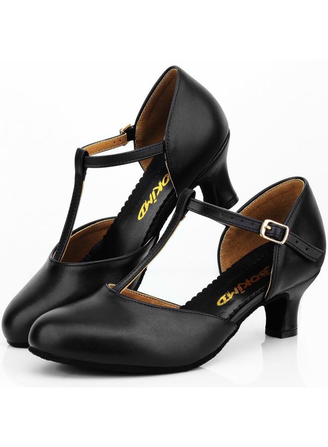 Bokimd Women's T-Strap Latin Salsa Dance Heels Non-Slip Ballroom Character Shoes Wedding Prom Pumps, Black, 8 - Image 2