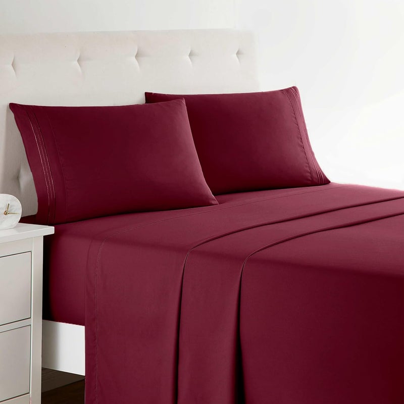 Clara Clark 1800 Premier Series 4pc Bed Sheet Set - King, Burgundy Red - Image 1