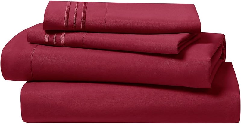 Clara Clark 1800 Premier Series 4pc Bed Sheet Set - King, Burgundy Red - Image 5