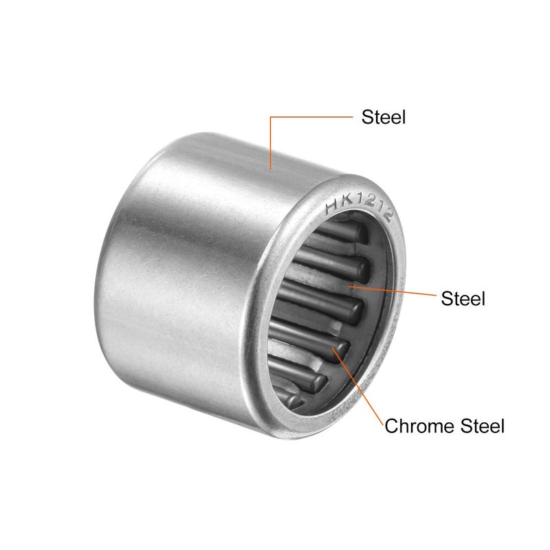 uxcell HK1212 Needle Roller Bearings 12mm Bore 18mm OD 12mm Width Chrome Steel Open End 2pcs - Image 3