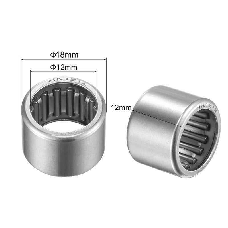 uxcell HK1212 Needle Roller Bearings 12mm Bore 18mm OD 12mm Width Chrome Steel Open End 2pcs - Image 2