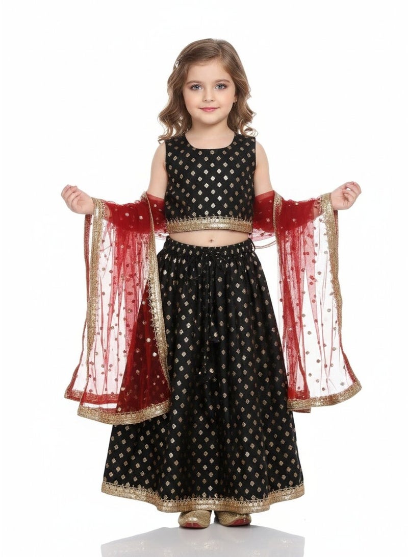 Saka Designs طقم ليهينغا أسود وذهبي مزين بالخرز للفتيات - Image 1