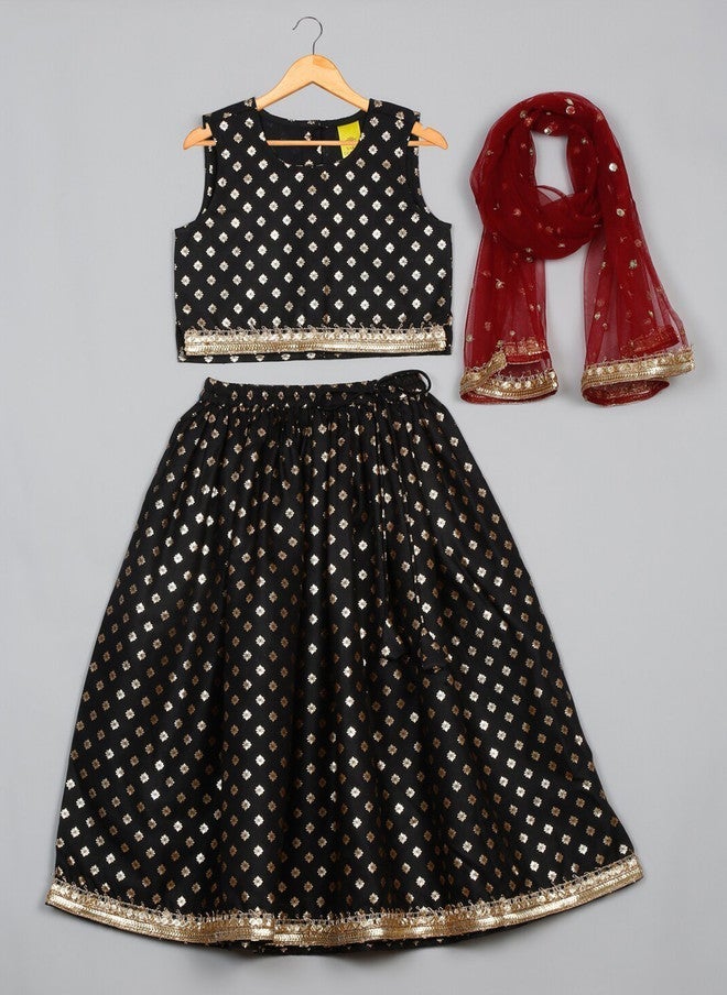 Saka Designs طقم ليهينغا أسود وذهبي مزين بالخرز للفتيات - Image 4
