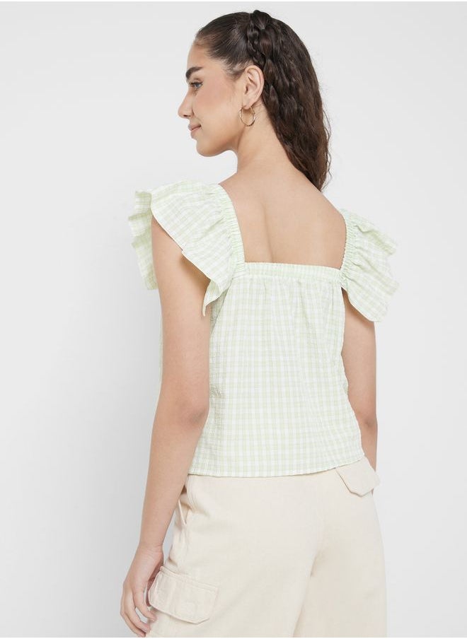 Ginger - Ruffle Sleeves Gingham Top - Image 1