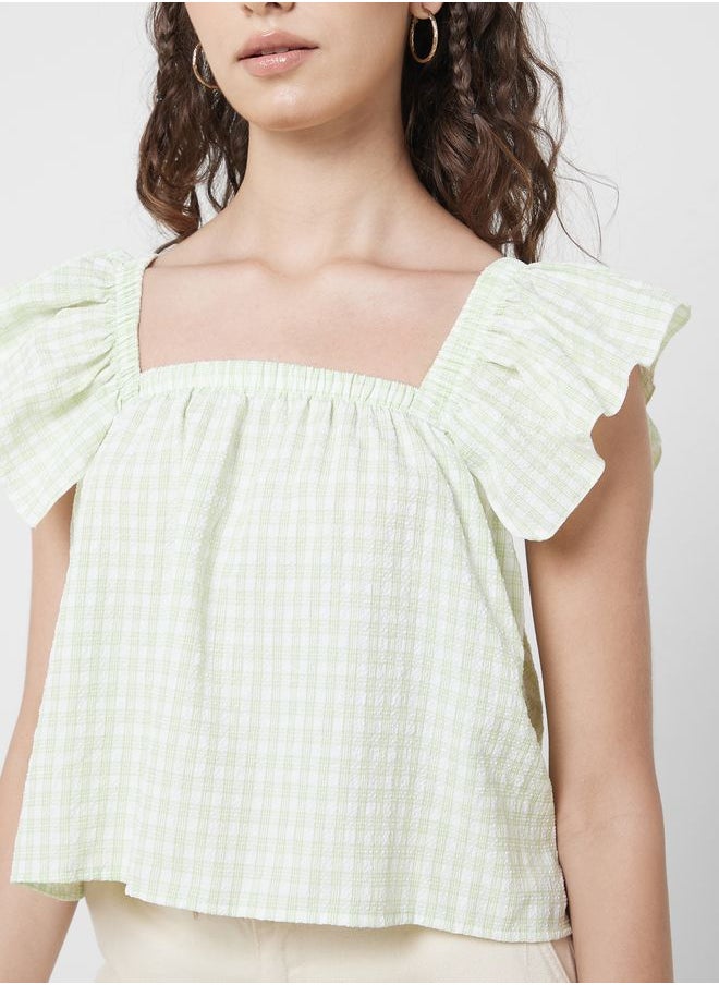 Ginger - Ruffle Sleeves Gingham Top - Image 1