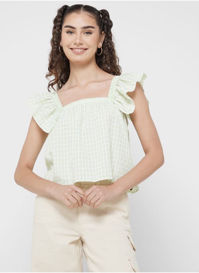 Ginger - Ruffle Sleeves Gingham Top - Image 1