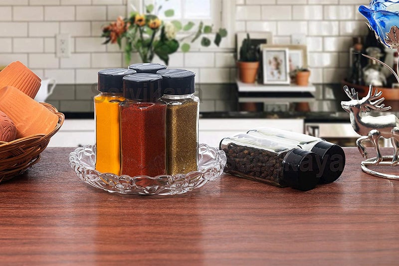 MARMIX 150 ml Clear Glass Jar Spice Holder Dispensers Salt Pepper Square Kitchen Storage Glass Jar for Oregano and Chilly Flakes Dispener with Lid 8 - Image 4
