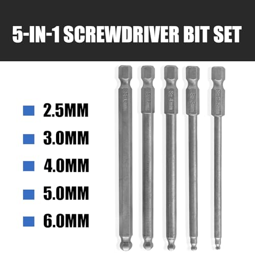 PHITUODA 5 Piece Ball End Hex Screwdriver Bit Set, Hex Shank 1/4 Power Screwdriver Set,4 Inch Length Screwdriver Magnetic Drill Bit Set - Image 3