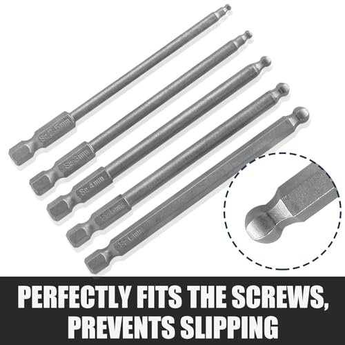 PHITUODA 5 Piece Ball End Hex Screwdriver Bit Set, Hex Shank 1/4 Power Screwdriver Set,4 Inch Length Screwdriver Magnetic Drill Bit Set - Image 2
