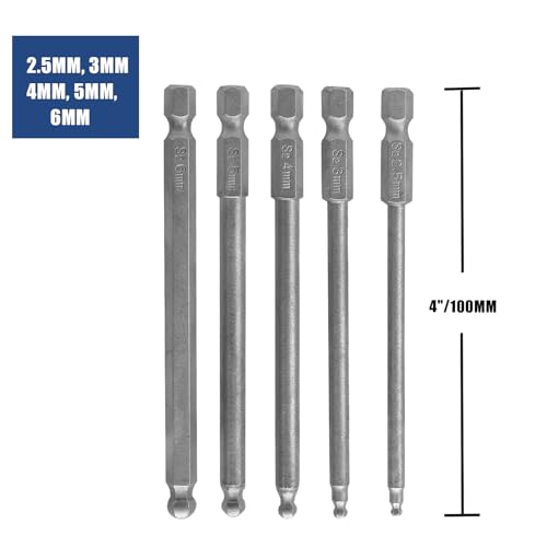 PHITUODA 5 Piece Ball End Hex Screwdriver Bit Set, Hex Shank 1/4 Power Screwdriver Set,4 Inch Length Screwdriver Magnetic Drill Bit Set - Image 5