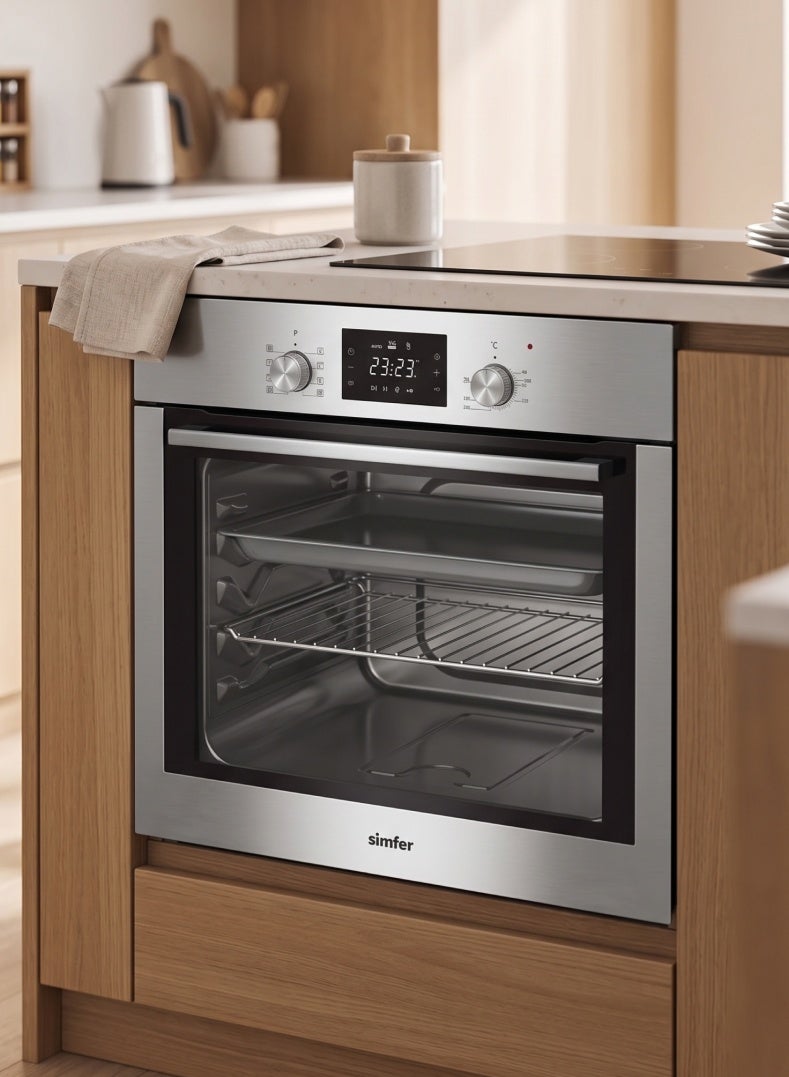 Simfer Electric Built-in Oven 60 cm | 66L Capacity | 7 Cooking Functions | Turbo Fan & Auto Cooling | Digital Timer Display | Double Glass Door Low-E | Stainless Steel Control Panel | SMF608BOE-DTXS - Image 4