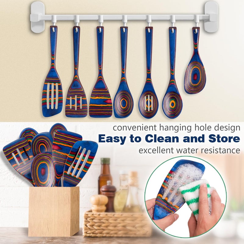 HOWHONG Wooden Spoons for Cooking, Pakkawood Kitchen Utensil Set Spectrum Color, Premium Durable Wooden Utensils for Nonstick Cookware, Heat Resistant, Smooth Finish, Comfortable Grip, 7 Piece - Image 3