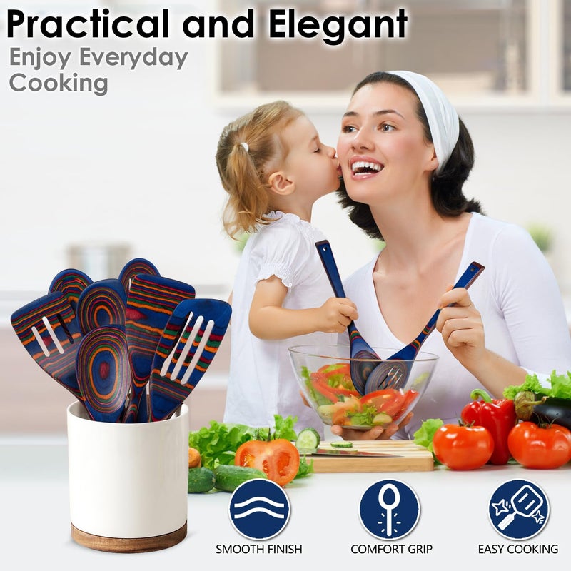 HOWHONG Wooden Spoons for Cooking, Pakkawood Kitchen Utensil Set Spectrum Color, Premium Durable Wooden Utensils for Nonstick Cookware, Heat Resistant, Smooth Finish, Comfortable Grip, 7 Piece - Image 5