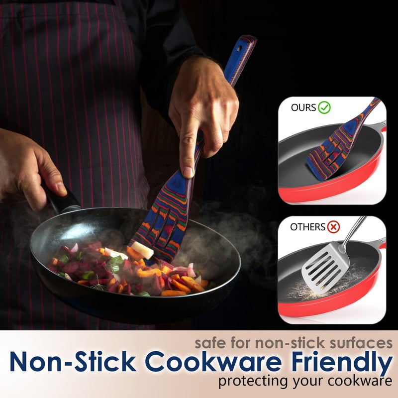 HOWHONG Wooden Spoons for Cooking, Pakkawood Kitchen Utensil Set Spectrum Color, Premium Durable Wooden Utensils for Nonstick Cookware, Heat Resistant, Smooth Finish, Comfortable Grip, 7 Piece - Image 4
