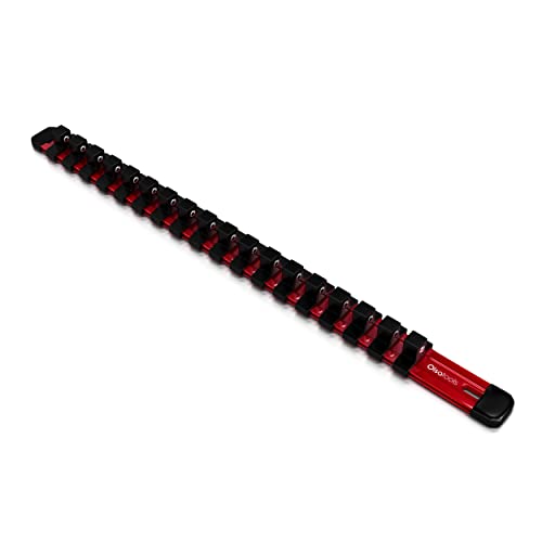 Olsa Tools Socket Organizer - 3/8-Inch Drive Red Holder - Stores 18 Chrome or Impact Sockets - Durable Rail Storage for Mechanics - Professional Grade Metric or SAE Socket Organizer - Part 1011 - Image 1