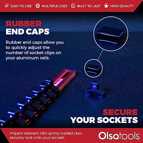 Olsa Tools Socket Organizer - 3/8-Inch Drive Red Holder - Stores 18 Chrome or Impact Sockets - Durable Rail Storage for Mechanics - Professional Grade Metric or SAE Socket Organizer - Part 1011 - Image 4